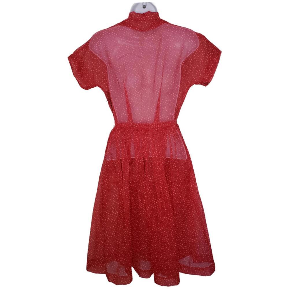 Vintage Unbranded Women's Small Sheer Red Polkadot Fit Flare Dress (1860) - Picture 3 of 8